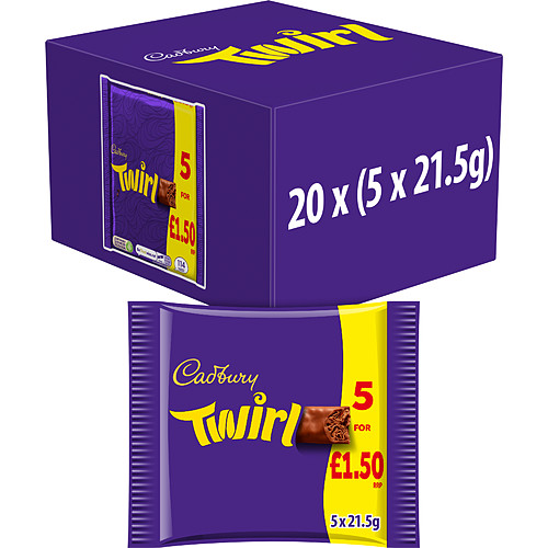 Cadbury Twirl Chocolate Bar 5 Pack Multipack £1.50 PMP 107.5g