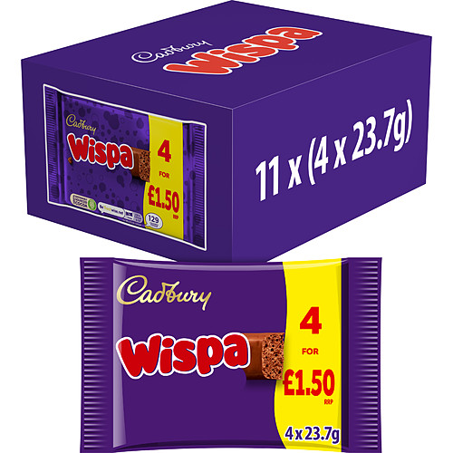 Cadbury Wispa Chocolate Bar 4 Pack Multipack £1.50 PMP 94.8g